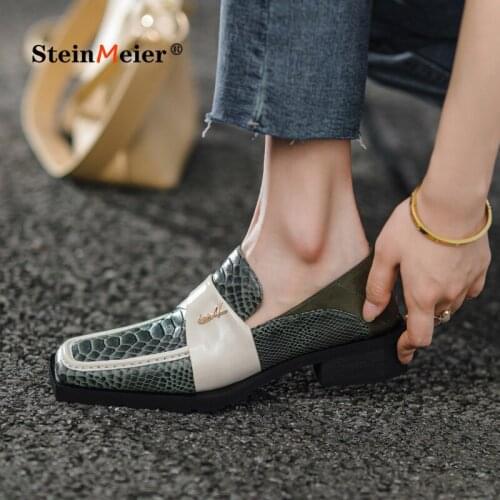 Women Flat 2021 Genuine Leather Sneakers Square Toe Slip On Penny Loafers Flats Platform Brogues Ladies Summer Gladiator Shoes