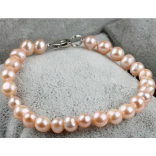 Fashion jewelry Free Shipping Fashion Womens 9-10MM Natural Pink Freshwater Pearl Stretch Bracelet 7.5'' AAA