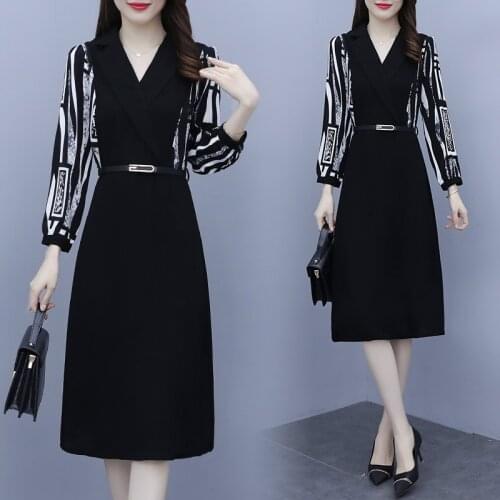 Womens Business Elegant dress office ladies work wear Long SLeeve belt loose party slim Casual Cocktail Dress Clothes for Woman