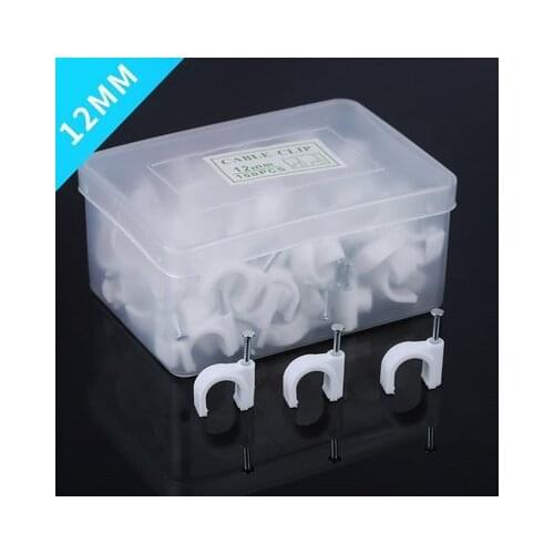 100 pcs one set 12mm cable steel nail line card card wire line circular Cable Clips trough Wire fixing White