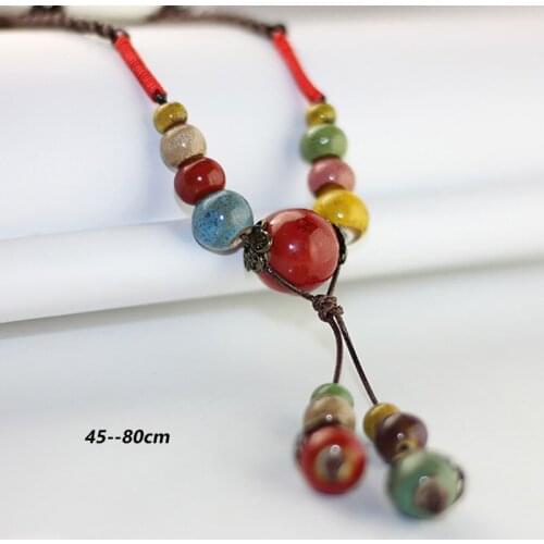 12 Pieces/Lot Women Weave Rope Chokers Long Tassel Statement Necklace Beads Ceramic Pendants Charm Choker Sweater Accessories