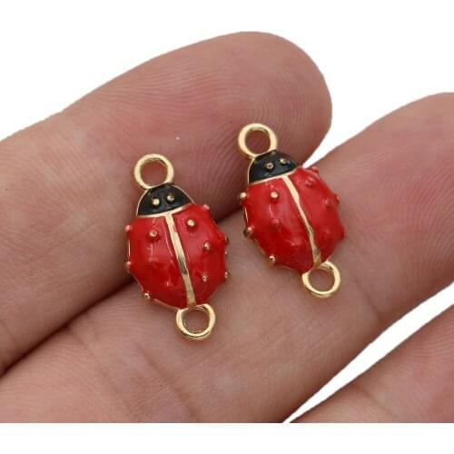 5PCS Gold Color Enamel Beetle Charm Connector for Jewelry Making Bracelet DIY Craft Findings Accessories