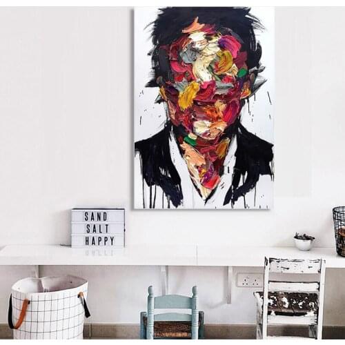 Abstract Graffiti Art Man Face Oil Painting Print Custom Figure Portrait Canvas Poster Modern Wall Picture for Living Room Decor