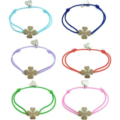 10pcs/lot Wish Card Bracelet Clover Stainless Steel Charm Adjustable Cord Bracelet Heart Pendant String Lucky Bracelet For Women