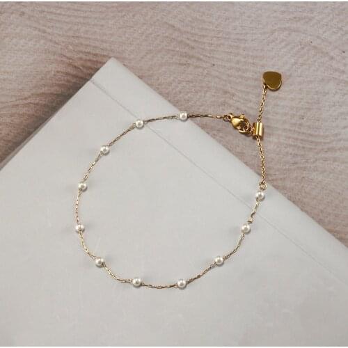 Gold Bracelet For Women Pearl Accessories Ladies Jewelry 316L Stainless Steel Fashion Style Daily Wear Valentines Day Present