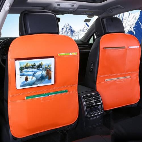 1PC Pu Leather Car Seat Cover Kids Cartoon Car Seat Back Protector for Children Baby Storage Pocket Wear Resistant Anti-kick Mat
