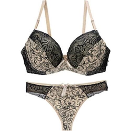 Womens sexy lace push up underwear set bras for large sizes lingerie B C D DD E cup