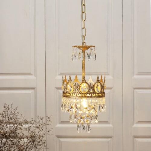 Crystal Lustre Suspension Luminaire Nordique Retro Copper Crystal Crown Pendant lamp Bedroom lamp Bedside Dining Room Lights