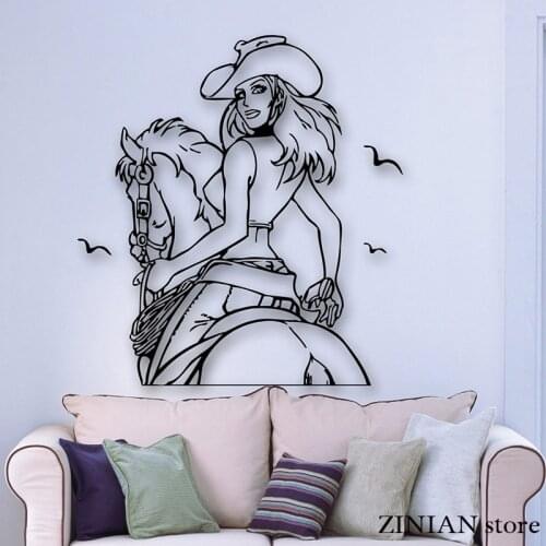 Hot Sexy Girl Wall Sticker Cowboy Horse Texas Cowgirl Western Wall Decals Removable Art Mural Home Decoration Bedroom Decor H033