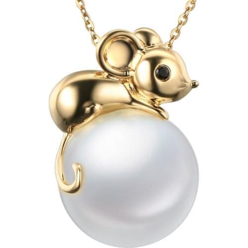 MADALENA SARARA AAA Natural White Freshwater Pearl 18K Mouse Style Pendant Chain Necklace
