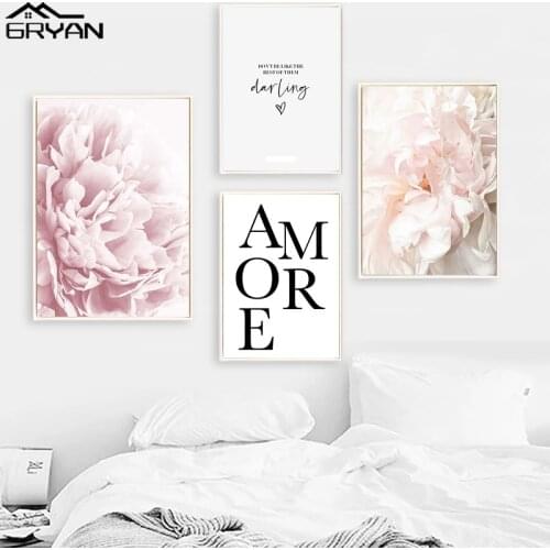 Nordic Fashion Poster Flower Petals Canvas Prints Painting Botanical Floral Picture Love Darling Inspiring Quote Home Decoration
