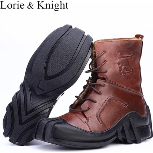 Mens Genuine Leather Lace-up Skull Tactical Military Boots/Bikers Motorcycle Boots