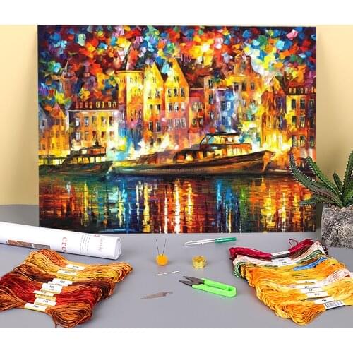 The Harbor Copenhagen Printed 11CT Cross-Stitch Kit Embroidery DMC Threads Knitting Handmade Craft Handiwork For Adults Design