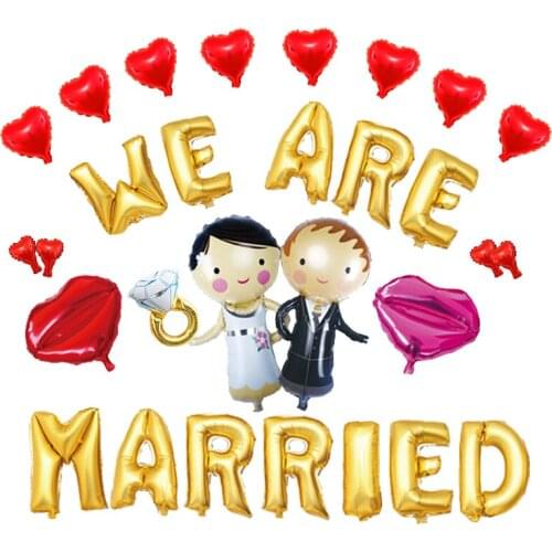 Romantic Weeding Balloon Set WE ARE MARRIED Letter Aluminum Foil Balloons for Wedding Party Home Decoration