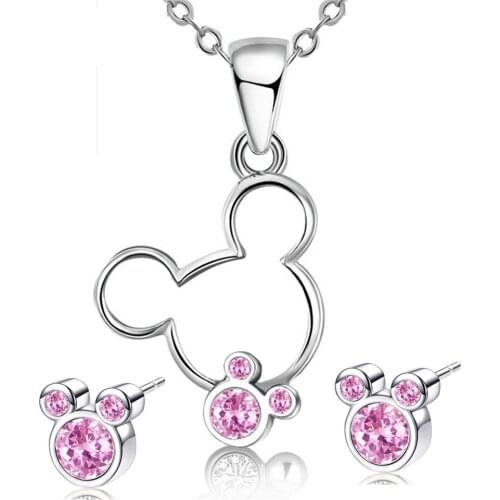 Jewelry Sets Gift Mickey Pendant Necklace Earrings zircon Crystal Fashion Weeding Necklaces For Women