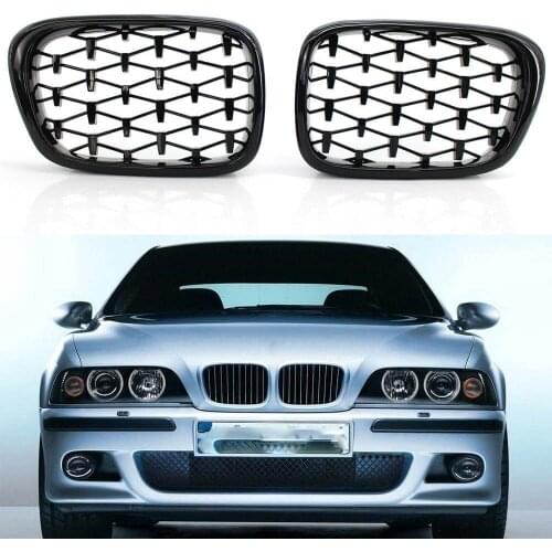 Pair Front Grille Shiny Black Diamond Meteor fit for BMW E39 M5 99-03 5 Series