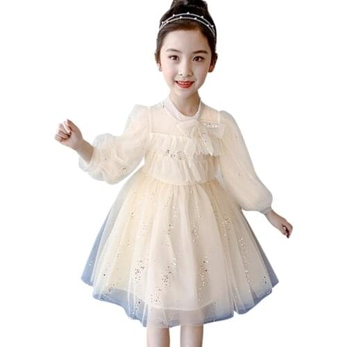 Dress Girl Solid Color Mesh Dress For Girl 2021 New Children Dresses Spring Autumn Clothes Girl 6 8 10 12 14