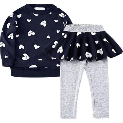 Bear Leader Baby Girls Casual Fashion Clothing Sets 2PCS Long Sleeve Print Sweatshirts and Patchwork Pants Girls Autumn Clothes