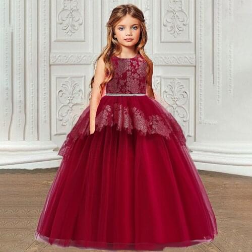 Summer Flower Girls Dress Weddings Party Communion Evening Pageant Dresses Bow Ball Gown Children Kids Clothes Lace Girl Dress