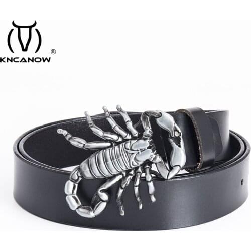New Genuine Leather Belts for men Designer Belt Male 3D Scorpion Vintage Punk Rock Buckle Luxury Strap New Fashion High Quality