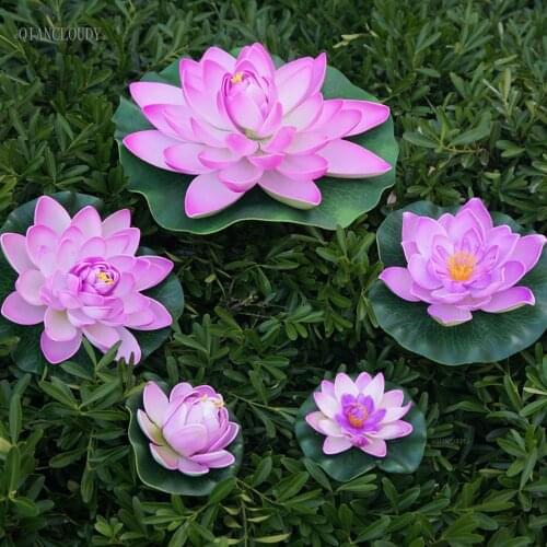 Artificial Light Purple Lotus Leaves fake ponds flowers Water Lily Floating swimming Pool home garden Plants Wedding D24