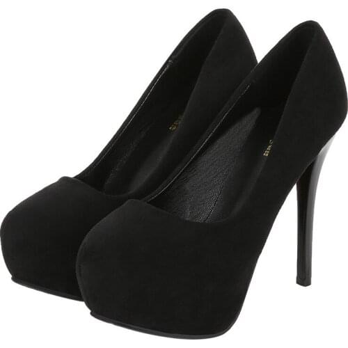 Dress Women Pumps Heeled Party Shoes Nightclub Flock Slip On 10CM 12CM 14CM Thin High heel Round Toe waterproof shoes for women