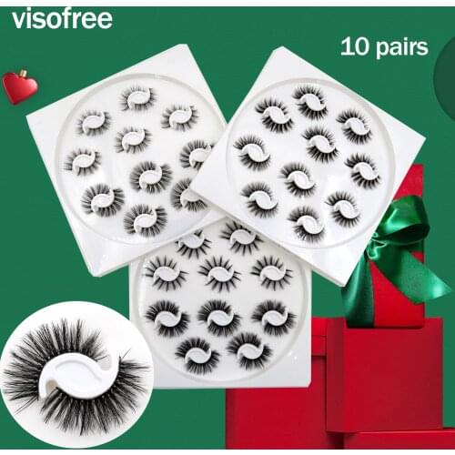 Visofree 10 Pairs 15-20mm Natural 3D False Eyelashes Faux Mink Lashes Fake Lashes Makeup Set Lashes Extension mink Eyelash Bulk