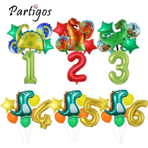 1set Big Dinosaur Foil Balloons 16/32/40inch foil Number Globos Dinosaur Party Jungle Jurassic dragon boys Birthday Party Decors