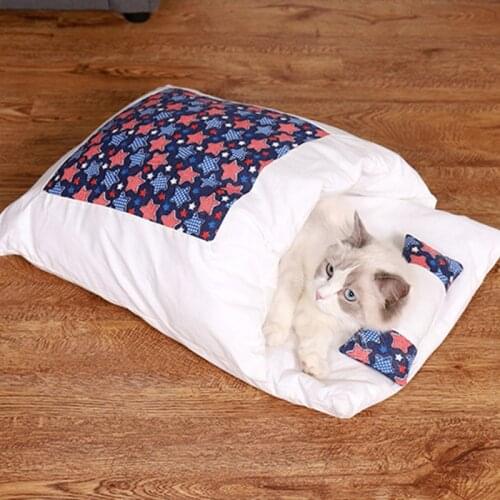 Four Seasons Japanese Cat Bed Winter Movable Warm Cat Sleeping Bag Deep Sleeping Pet Dog Bed Cat Nest Nest With Pillow