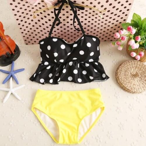 High quality Solid & Dot Halter Sexy Women Bikini Swimwear Summer Beach Wire Free Lovely Girl Swimsuit Tube Top Q Bathing Suit