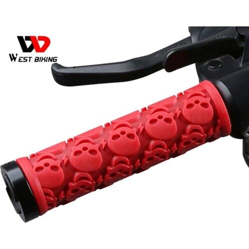 WEST BIKING Rubber Cycling Grips Skull Model Anti-Skid Damping Bicycle Handle Bar End Caps Lightweight Lock-on Bicycle Grips
