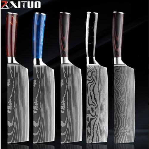 XITUO 7'' Japanese Slicing knife Kitchen Cleaver Santoku Chef knife Stainless Steel Damascus Pattern Nakiri Knives Cooking