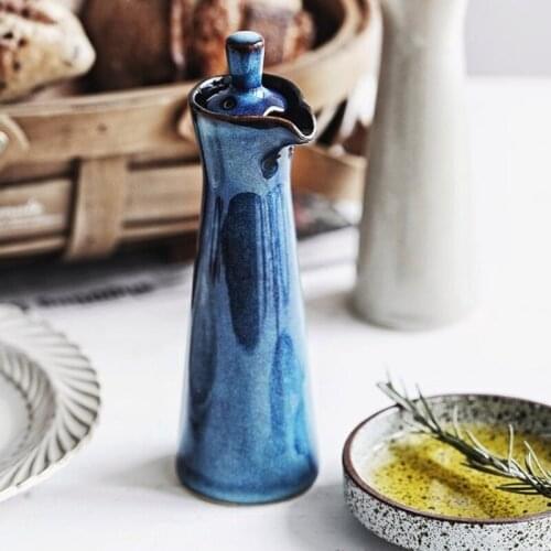 Japanese Style Oil Vinegar Sauce Pot Dispenser Soy Bottle Tank Ceramic Gravy Boat Seasoning Pepper Spices Jar Kitchen Tools 1.2L