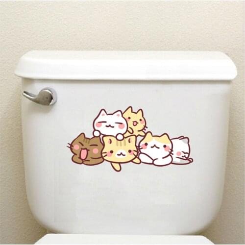 YOJA 23*11.9CM A Group Of Cute Cartoon Cats Toilet Sticker Bathroom Decor Decals T1-0014