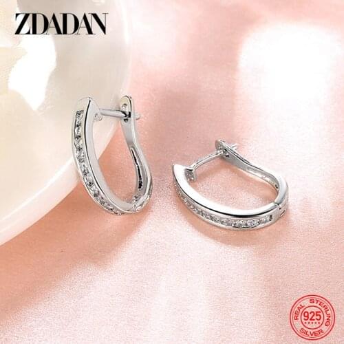ZDADAN 925 Sterling Silver Charm Zircon Hoop Earrings For Women Fashion Wedding Engagement Jewelry Gifts