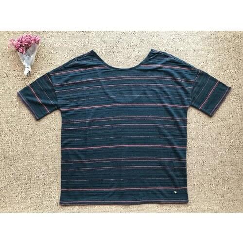 Women T-shirt 2019 Spring and Summer Blackish Green Striped Round Neck T-shirt