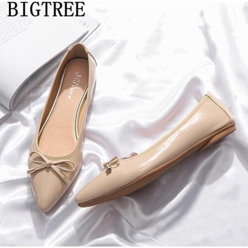 Pointed Toe Flats Patent Leather Creepers Butterfly-knot Harajuku Shoes Ladies Flat Shoes Espadrilles Spring Shoes Women 2020
