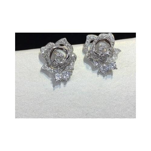 Cute Rose Flower Korean Earrings S925 Sterling Silver Color Stud Earrings for Women Fashion Jewelry 2019 New Best GIft