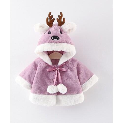 Winter Girls Clothing Christmas Thick Hooded Cloak Hooded Jacket Toddler Girls Warm Wool Sweater Coat 0-4 Yrs boys Kids Clothes