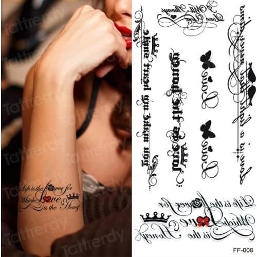 1 Sheet Temporary English Word Tattoo Stickers Black Letters Feather Body Art Tattoos Sticker Waterproof For Temporary Tattoos