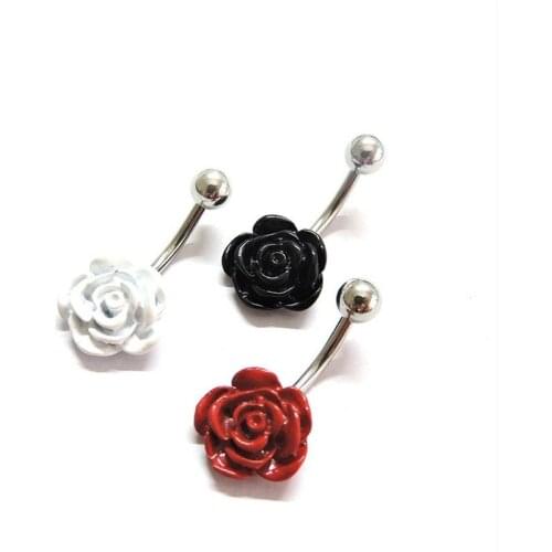 1pc Boutique Ceramic Red Black Rose Shape Navel Ring Belly Piercing Nombril Navel Piercing Ombligo Belly Ring Women Body Jewelry