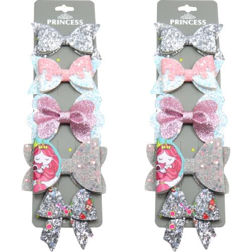 10PCS/SET Lovely Shiny Gray Baby Girls Clips Leather Bow Child Tie Knot Creativity Handmade Hairpins Hair Accessories For Kids