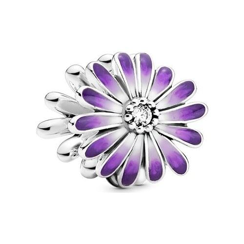 2021 Free Shipping Authentic 925 Sterling Silver Purple Daisy Charms Fit Original Pandora Bracelet For Women DIY Jewelry Beads