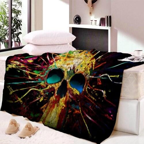 3D Custom Nap Blanket Super Soft Cozy Velvet Plush Throw Blanket Bedspread Floral Skull Modern Line Art Sherpa Travel