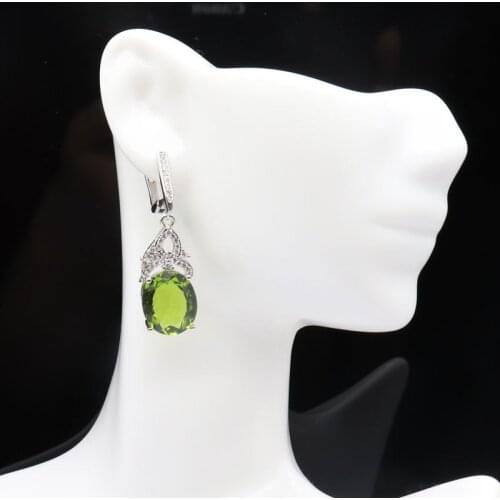 41x12mm SheCrown Hot Sell Created Green Peridot Pink Tourmaline White CZ For Sister Silver Earrings Wholesale