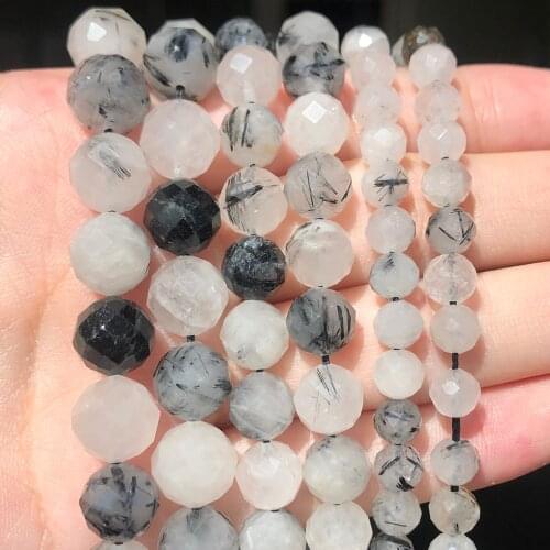 6/8/10mm Natural Faceted Rutilated Quartzs Gem Stone Beads Loose Spacer Beads For Jewelry Making DIY Bracelets Charms 7.5inch