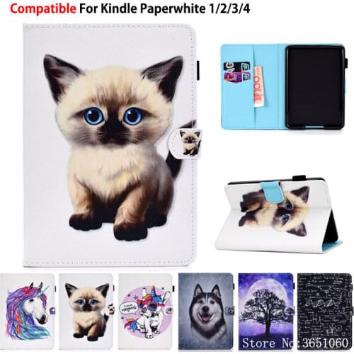Cartoon Cat Case for Amazon Kindle Paperwhite 1 2 3 4 2015 2017 Smart Cover for funda kindle paperwhite 2018 10th Generation