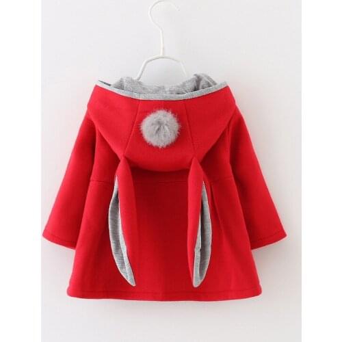 New Girls Coats Cute Cartoon Rabbit Ear Hooded Jacket Autumn Winter Long Sleeve Children Warm Outerwear Kids Coat 6Month - 4T