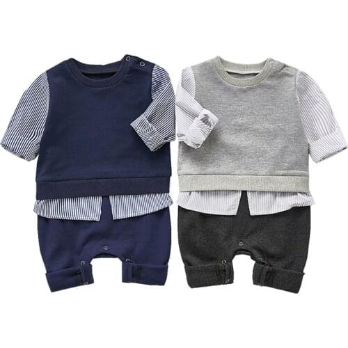 Kids Boy Spring Autumn Rompers 2021 New Style Gentleman Infant Boys Overall Kids Boy Full Sleeve Boys Clothes Birthday 0-24M