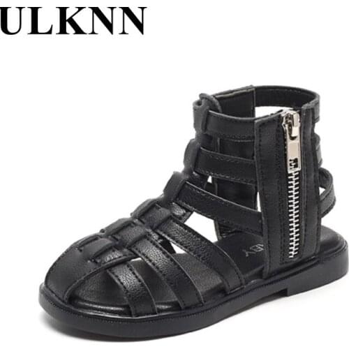 ULKNN Children Sandals Girl 2021 Summer Latest Zipper Leather Beach Kids Shoes Fashion Mid-Calf Gladiator Sandals Baby For Girls